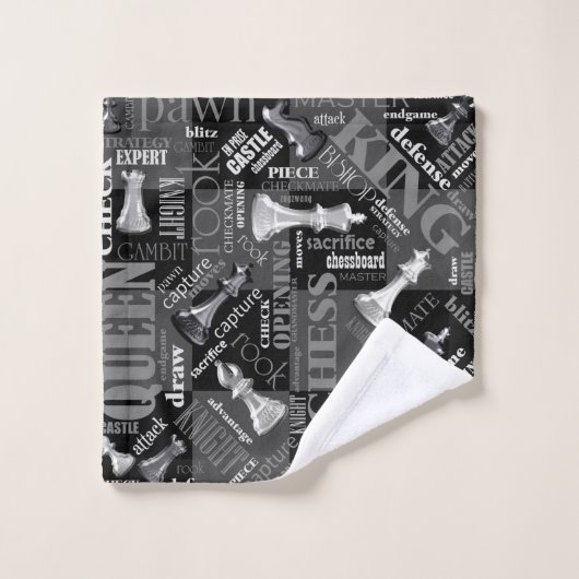 Schachbegriffe und Teile Schwarz/Weiß-ID784 Badhandtuch Set (Waschlappen)