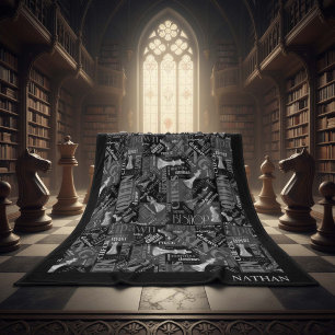 Schachbegriffe und Teile Schwarz/Weiß-ID784 Fleecedecke