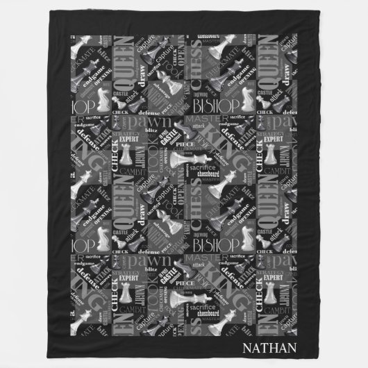 Schachbegriffe und Teile Schwarz/Weiß-ID784 Fleecedecke (Vorderseite)