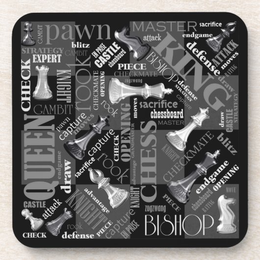Schachbegriffe und Teile Schwarz/Weiß-ID784 Getränkeuntersetzer (Vorderseite)