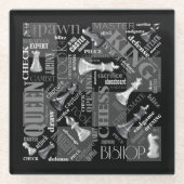 Schachbegriffe und Teile Schwarz/Weiß-ID784 Glasuntersetzer (Vorderseite)