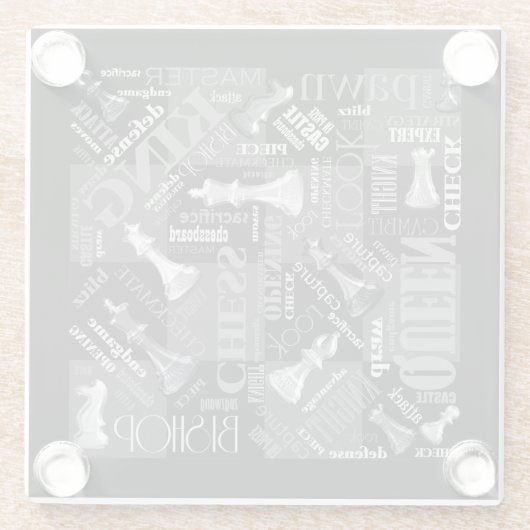 Schachbegriffe und Teile Schwarz/Weiß-ID784 Glasuntersetzer (Rückseite)