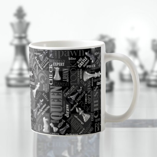 Schachbegriffe und Teile Schwarz/Weiß-ID784 Kaffeetasse