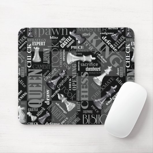 Schachbegriffe und Teile Schwarz/Weiß-ID784 Mousepad (Mit Mouse)