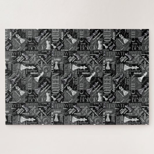 Schachbegriffe und Teile Schwarz/Weiß-ID784 Puzzle (Horizontal)