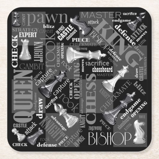 Schachbegriffe und Teile Schwarz/Weiß-ID784 Rechteckiger Pappuntersetzer (Vorderseite)