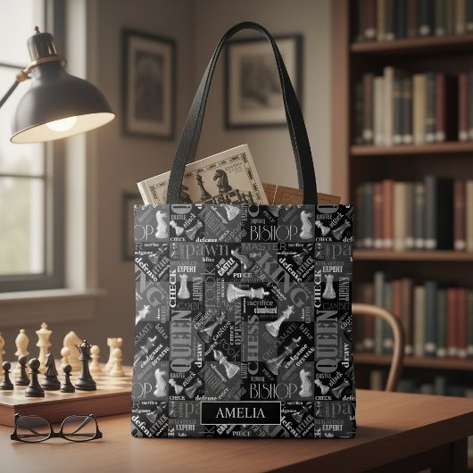 Schachbegriffe und Teile Schwarz/Weiß-ID784 Tasche