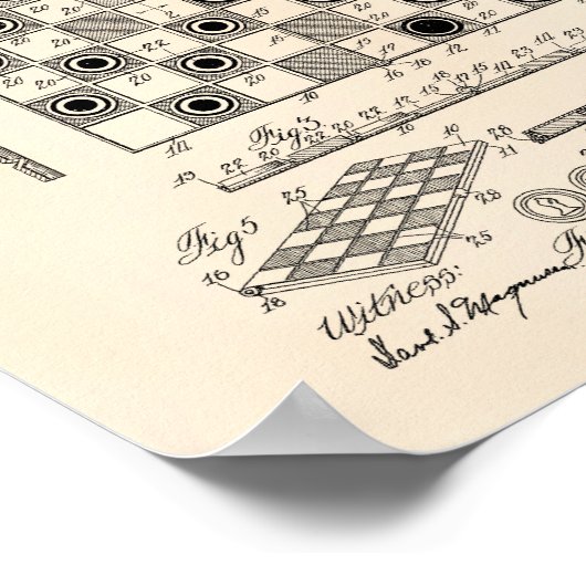 Schachbrett 1923 Patent Art Old Peper Poster (Ecke)