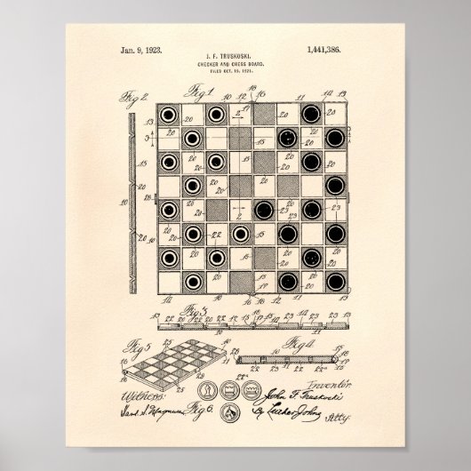 Schachbrett 1923 Patent Art Old Peper Poster (Vorne)