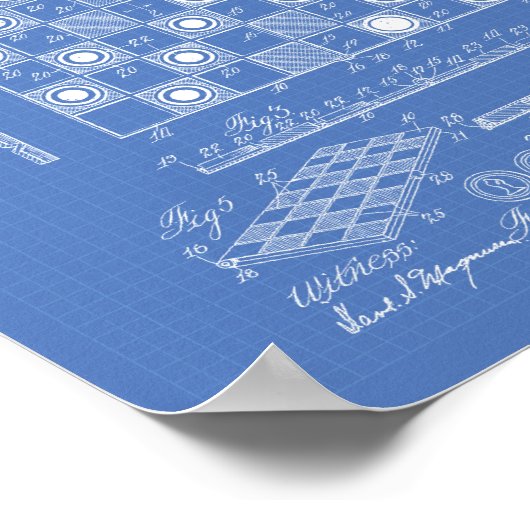 Schachbrett 1923 Patentart Blueprint Poster (Ecke)