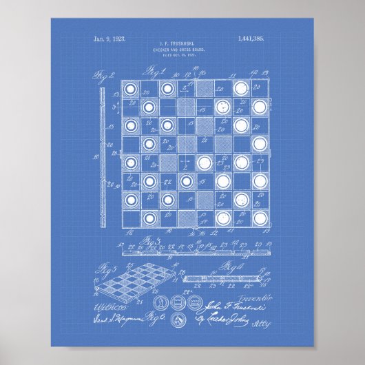 Schachbrett 1923 Patentart Blueprint Poster (Vorne)