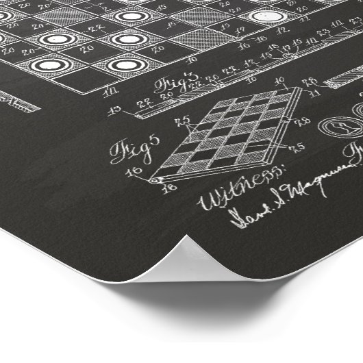 Schachbrett 1923 Patentierte Art Chalkboard Poster (Ecke)