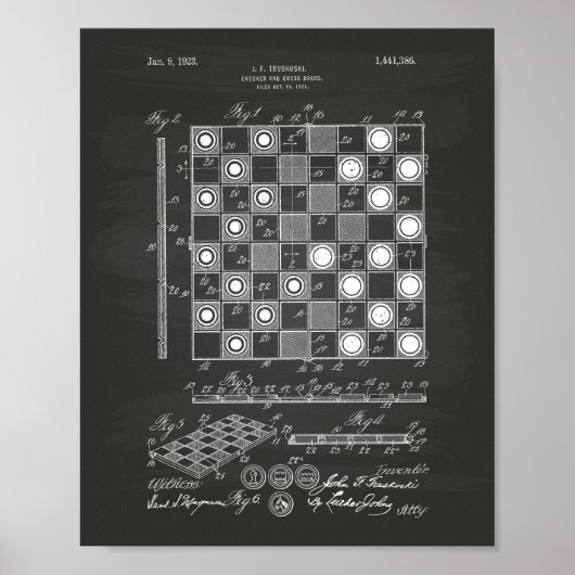 Schachbrett 1923 Patentierte Art Chalkboard Poster (Vorne)