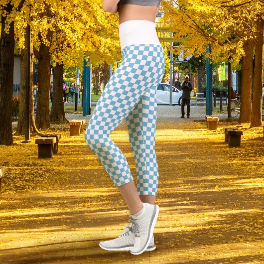 Schachbrett Blau Weiß Capri Leggings