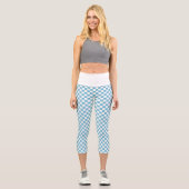 Schachbrett Blau Weiß Capri Leggings (Vorderseite)