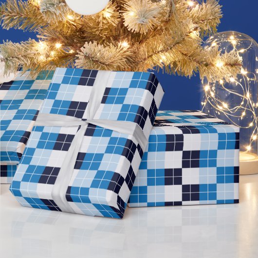 Schachbrett Blaues Navy Blau Geschenkpapier (Feiertage)