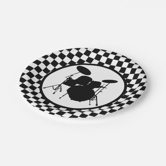 Schachbrett-Drum-Kit für Rock & Roll Pappteller (Schrägansicht)