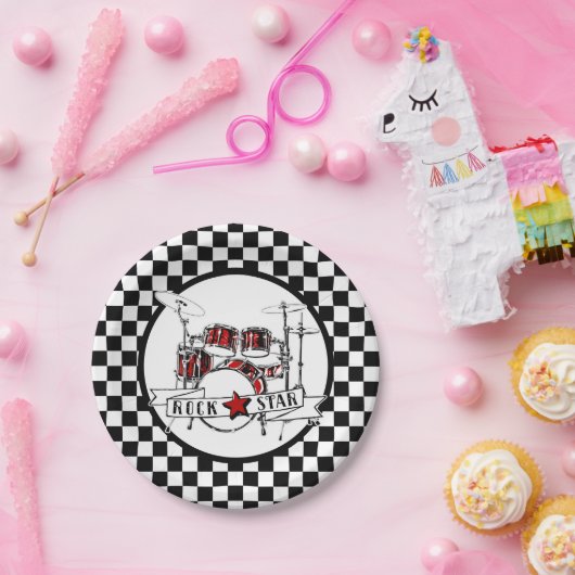 Schachbrett-Drum-Kit für Rock & Roll Pappteller (Party)