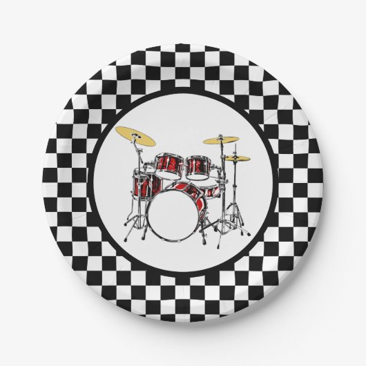 Schachbrett-Drum-Kit für Rock & Roll Pappteller (Vorderseite)
