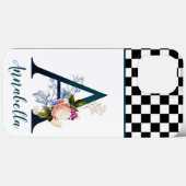 Schachbrett-Fancy-Blumenmonogramm Buchstabe A Case-Mate iPhone Hülle (Rückseite (Horizontal))