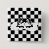 Schachbrett-Flagge und Rennwagen Button (Vorderseite)
