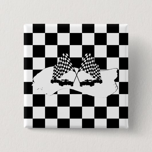 Schachbrett-Flagge und Rennwagen Button (Vorderseite)