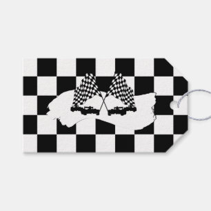 Schachbrett-Flagge und Rennwagen Geschenkanhänger