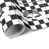 Schachbrett-Flagge und Rennwagen Geschenkpapier (Rolleneckpunkt)