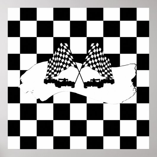 Schachbrett-Flagge und Rennwagen Poster (Vorne)