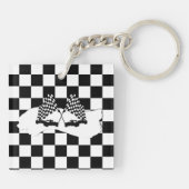 Schachbrett-Flagge und Rennwagen Schlüsselanhänger (Rückseite)