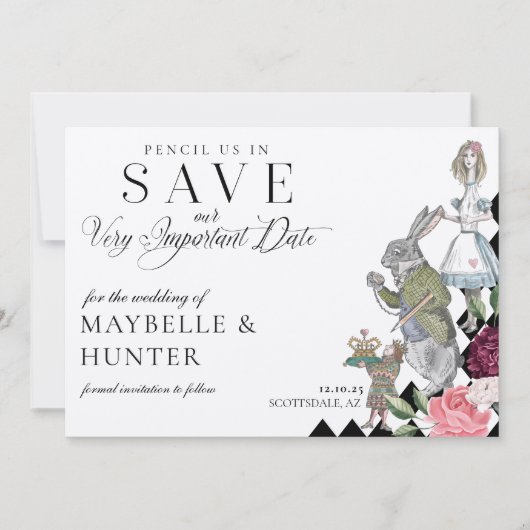 Schachbrett für Alice im Wunderland Save The Date (Vorderseite)