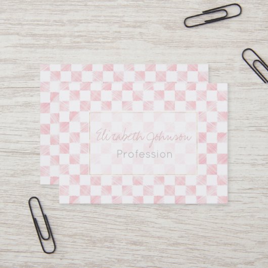 Schachbrett für die modernen weißen rosa Quadrate Visitenkarte (Vorderseite/Rückseite Beispiel)