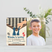 Schachbrett Geburtstag Einladung Foto Spielabend (Stehend Vorderseite)