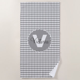 Schachbrett Graustufen mit Monogramm Name Strandtuch