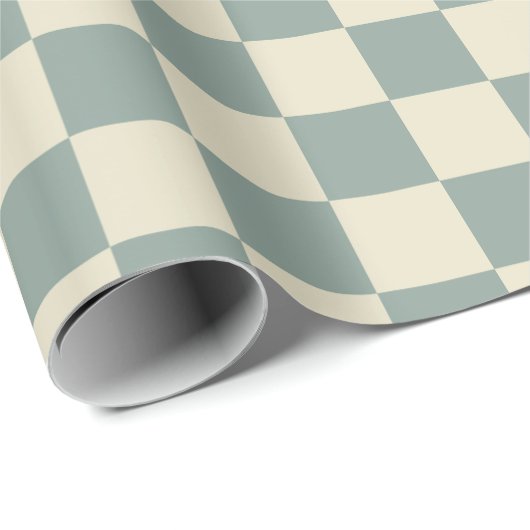 Schachbrett grün und blassgelb geschenkpapier (Rolleneckpunkt)