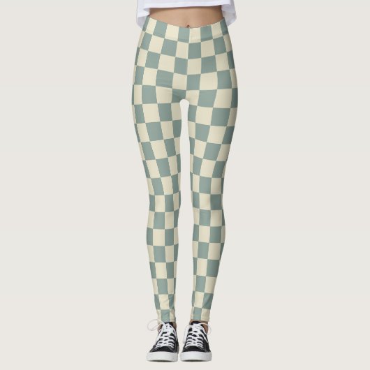 Schachbrett grün und blassgelb leggings (Vorderseite)