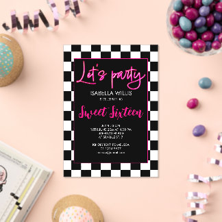 Schachbrett heiß rosa Schwarz-weiß Lasse Party Swe Acryleinladungen