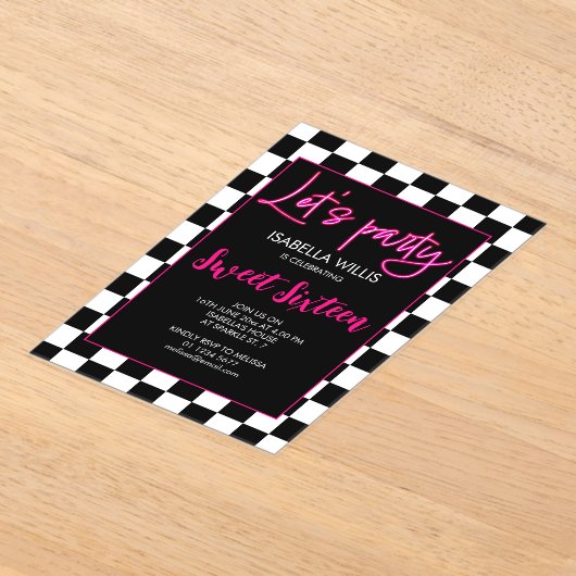 Schachbrett heiß rosa Schwarz-weiß Lasse Party Swe Acryleinladungen (Ablage )