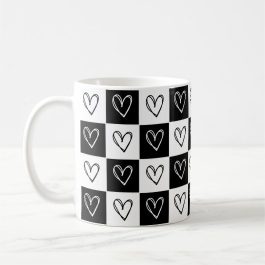 Schachbrett-Herzen Kaffeetasse (Links)