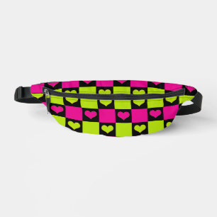 Schachbrett-Herzen - Limettengrün, Hot Pink und Sc Bauchtasche