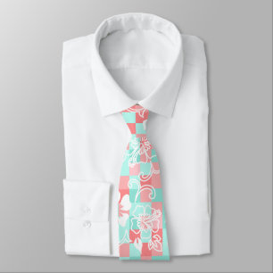 Schachbrett-Hibiskus Hawaiianische Blumen - Minze Krawatte