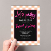 Schachbrett Hot rosa pfirsichweiß Lasse Party Swee Acryleinladungen (Insitu (Handheld))