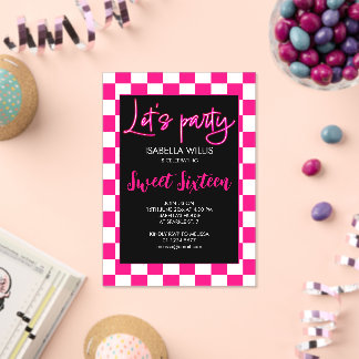 Schachbrett Hot Rosa Schwarz Lasse Party Sweet 16 Acryleinladungen
