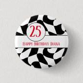 Schachbrett in Schwarz und Weiß, Teller in Papierf Button (Vorderseite)