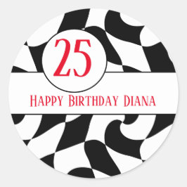 Schachbrett in Schwarz und Weiß, Teller in Papierf Runder Aufkleber