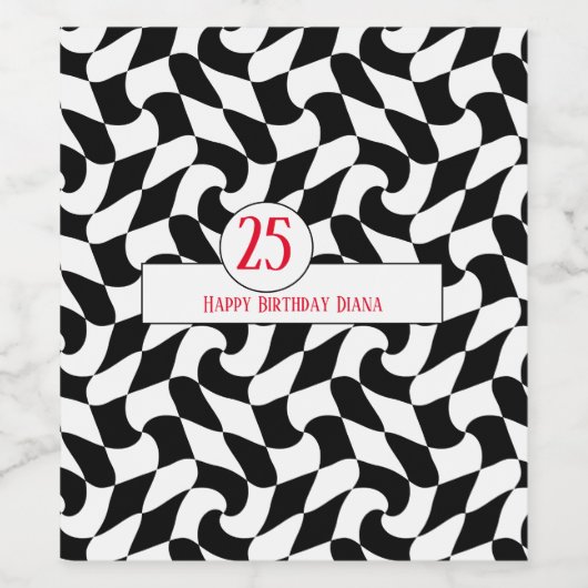 Schachbrett in Schwarz und Weiß, Teller in Papierf Weinetikett (Einzelnes Label)