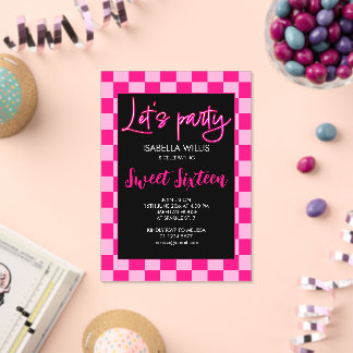 Schachbrett leicht heiß rosa schwarz Lasse Party S Acryleinladungen