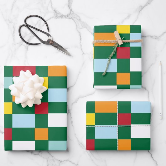 Schachbrett mit farbigen Karos Geschenkpapier Set (Vorderseite)