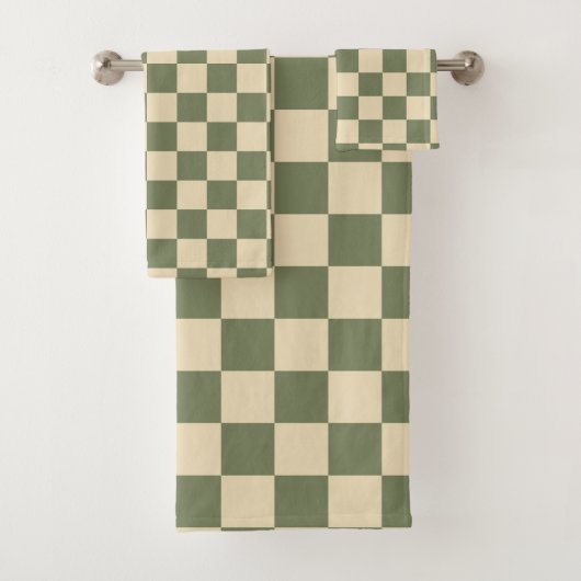 Schachbrett mit grüner und heller Beige Badhandtuch Set (Insitu)