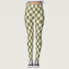 Schachbrett mit grüner und heller Beige Leggings